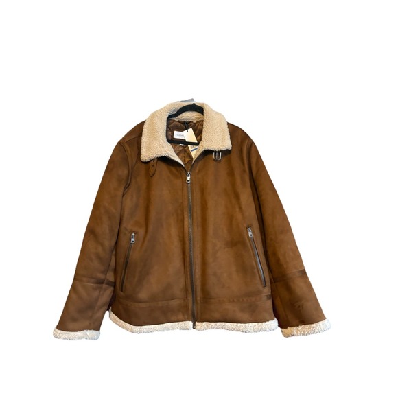 CALVIN KLEIN Men's Classic Faux Shearling B-3 Bomber Jacket XL Cognac New W Tags